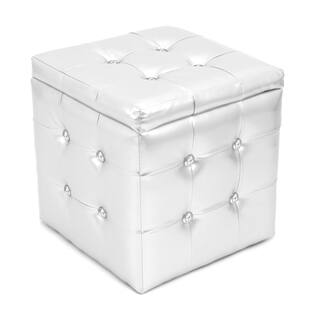 Chic Silver Tufted Cube Storage Ottoman