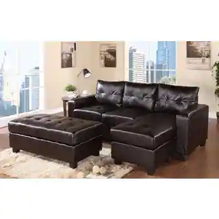 Aspen Reversible Espresso Bonded Leather Chaise Sectional