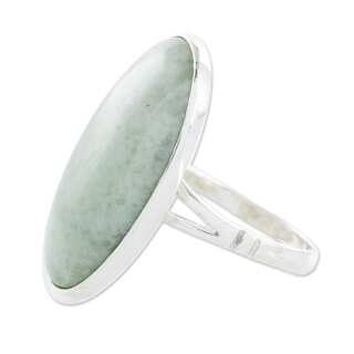 Handmade Sterling Silver 'Pale Green Tonalities' Jade Ring (Guatemala)