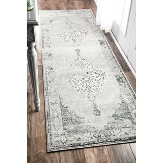 nuLOOM Traditional Abstract Vintage Light Grey Runner Rug (2'6 x 8')