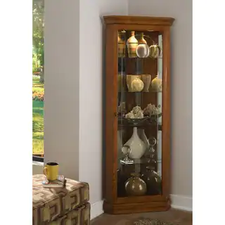 Golden Oak Brown Corner Curio Cabinet