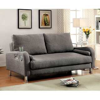 Furniture of America Parso Modern Grey Futon Sofa with Bluetooth Speakers