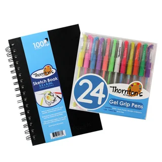 Thornton's Art Supply 5.5x8.5 Artist Spiral Sketch Pad with 24 Gel Pens