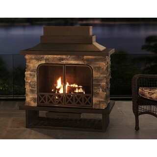 Sunjoy Farmington 48-inch Steel and Faux Stack Stone Outdoor Fireplace