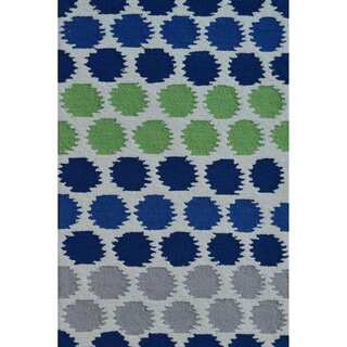 Hand-Woven Ikat Dot Blue /Polyester Rug (4'7X7'7)