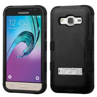 Insten Hard PC/ Silicone Dual Layer Hybrid Rubberized Matte Case Cover with Stand For Samsung Galaxy J3