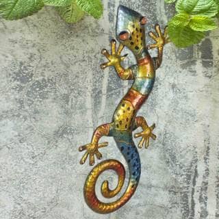 Sunjoy Gecko 25.5-inch Hand-Painted Iron and Acrylic Outdoor Wall Decor, Multi-Color
