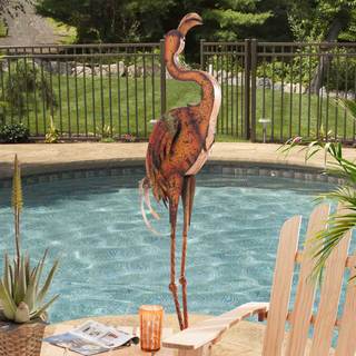 Sunjoy Large Metal Flamingo, Hand Painted Garden Statue, 56.5-inch