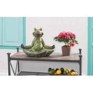 Sunjoy Large Frog Garden Statue-inch Lotus Position, Resin with Rustic Green Finish, 15-inch