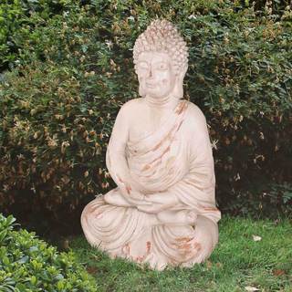 Sunjoy Rustic Sitting Garden Buda Statue, 19-inch, Resin