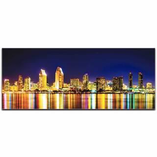 Modern Crowd 'San Diego at Night City Skyline' Urban Cityscape Enhanced Photo Print on Metal or Acrylic