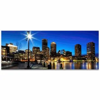 Modern Crowd 'Boston at Night City Skyline' Urban Cityscape Enhanced Photo Print on Metal or Acrylic