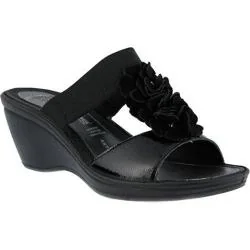 Women's Flexus by Spring Step Gather Wedge Slide Sandal Black Leather