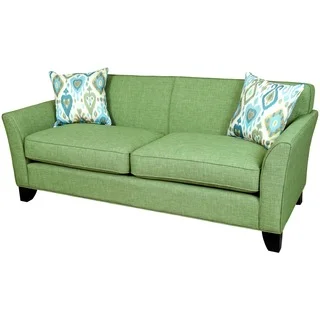 Porter Clover Fern Green Mid-century Modern Sofa with 2 Teal Ikat Accent Pillows