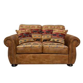Porter Hunter Lodge Style Brown Loveseat with Deer, Bear and Fish Fabric