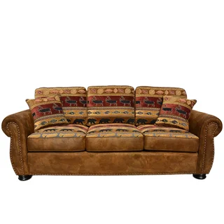 Porter Hunter Lodge Style Brown Sofa with Deer, Bear and Fish Fabric