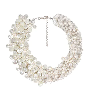 Handmade Gorgeous White Pearl and MOP Floral Bridal Necklace (Thailand)