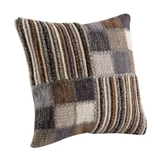 M.A. Trading Hand-woven Khema4 Light Grey Pillow (16-inch x 16-inch) (India)
