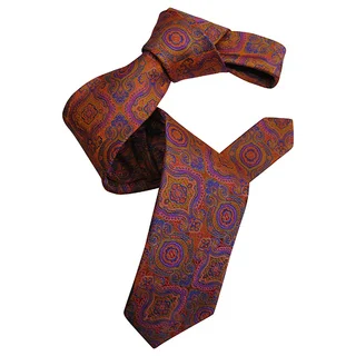 Dmitry Men's Orange Italian Patterned Silk Tie