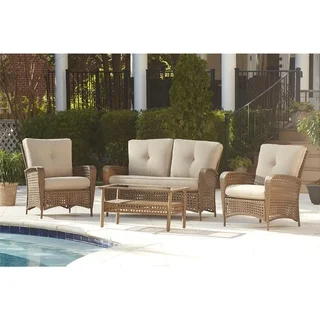 Cosco Outdoor Steel Woven Wicker Patio Conversation Set with Coffee Table