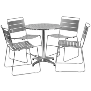 27.5-inch Round Aluminum Indoor-Outdoor Table with 4 Metal Stack Chairs