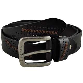 Nemesis Black Cross Stitched and Perforated Genuine Leather Belt