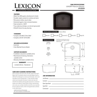 Lexicon Platinum D-Shaped Single Bowl Quartz Composite 23 x 21 x 9 in. D Kitchen Sink