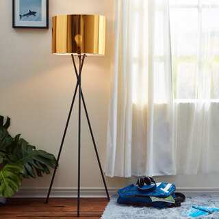 Cara Matte Black Tripod Floor Lamp with Gold Shade (62 inches)