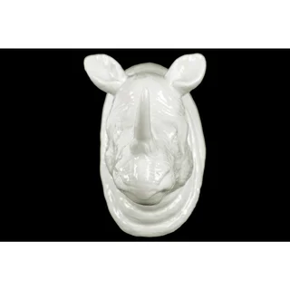 Ceramic Rhino Head Wall Decor Gloss Finish White