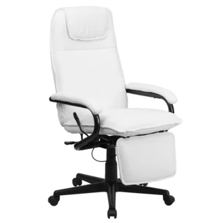 Mabire Reclining White Leather Executive Adjustable Swivel Office Chair with Footrest
