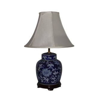 Crown Lighting Cobalt Blue with White Flowers 1-light Table Lamp