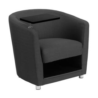 Offex Charcoal Grey Fabric Upholstery Guest Chair with Tablet Arm/ Chrome Legs and Under Seat Storage