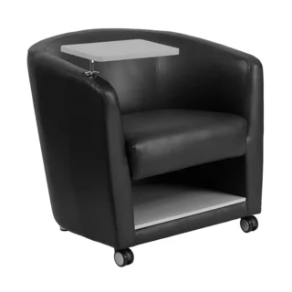 Offex Black Leather Adjustable Guest Chair with Tablet Arm/ Front Wheel Casters and Under Seat Storage