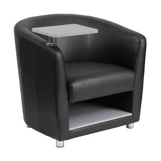 Offex Black Leather Upholstery Guest Chair with Tablet Arm/ Chrome Legs and Under Seat Storage