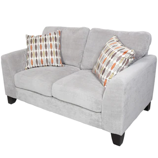 Porter Brighton Light Grey Textured Microfiber Contemporary Loveseat with 2 Woven Accent Pillows