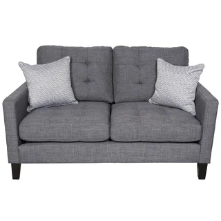 Porter Draper Blue Gray Mid Century Loveseat with 2 Woven Greek Key Accent Pillows