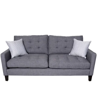 Porter Draper Blue Gray Mid Century Sofa with 2 Woven Greek Key Accent Pillows