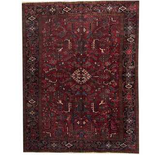Herat Oriental Persian Hand-knotted 1940s Semi-antique Heriz Red/ Dark Navy Wool Rug (7'5 x 9'6)
