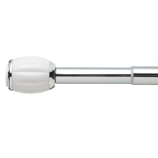 Adjustable Chrome Shower Curtain Tension Rod with Decorative White Finials (41-76)