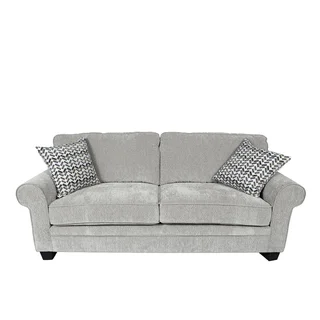 Porter Noelle Light Grey Chenille Sofa with 2 Woven Zigzag Accent Pillows