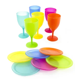 Reusable Colorful Plastic Picnic Set with Plates and Goblets (6 Piece)
