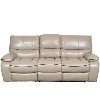Porter Alameda Cream Vegan Leatherlike Dual Reclining Sofa with Contrast Welt and Fold Down Console