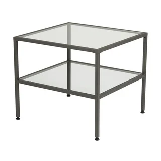 Offex Camber One Shelf Pewter End Table with Clear Tempered Glass