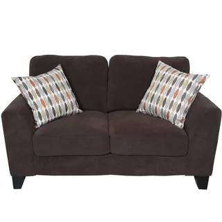 Porter Brighton Chocolate Textured Microfiber Loveseat with Woven Accent Pillows