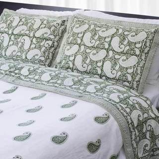 Handmade Dreams in India Green Paisley King-sized Cotton Coverlet Set (India)