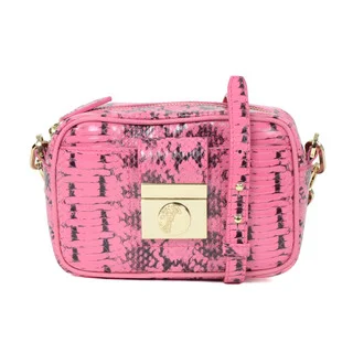 Versace Collection Pink Reptile Embossed Leather Mini Crossbody