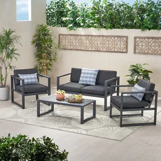 Navan Outdoor 4-piece Aluminum Conversation Set with Grey Cushions