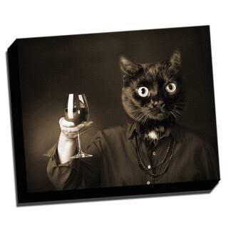 Wine Cat Misplaced Head 16x20 Printed on Framed Ready to Hang Canvas