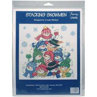 Stacking Snowmen On Linen Counted Cross Stitch Kit - 10.5 X10.5 28 Count