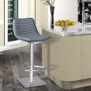 Armen Living Luna Adjustable Swivel Barstool in Brushed Stainless Steel with PU upholstery